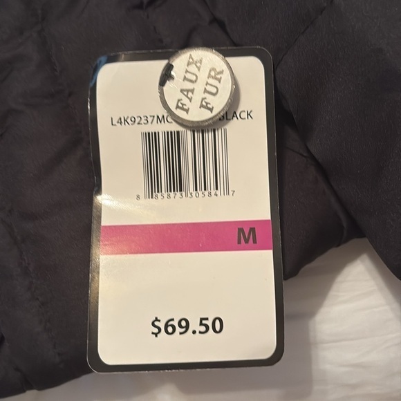 NWT Krush M faux fur hooded jacket zip up/ button up black/ pink lining - Picture 7 of 8